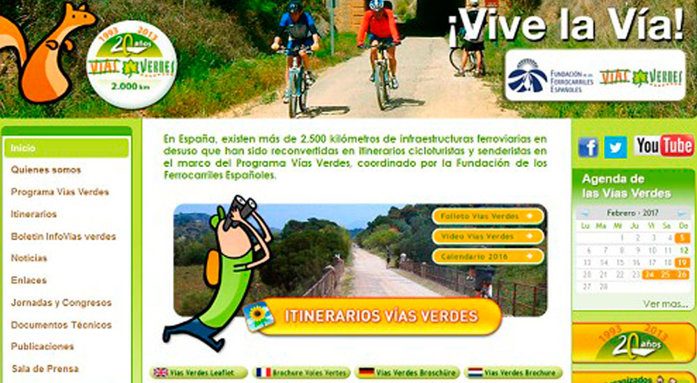 Vías Verdes: más de 5,3 millones de visitas virtuales en 2016 Vías Verdes: más de 5,3 millones de visitas virtuales en 2016