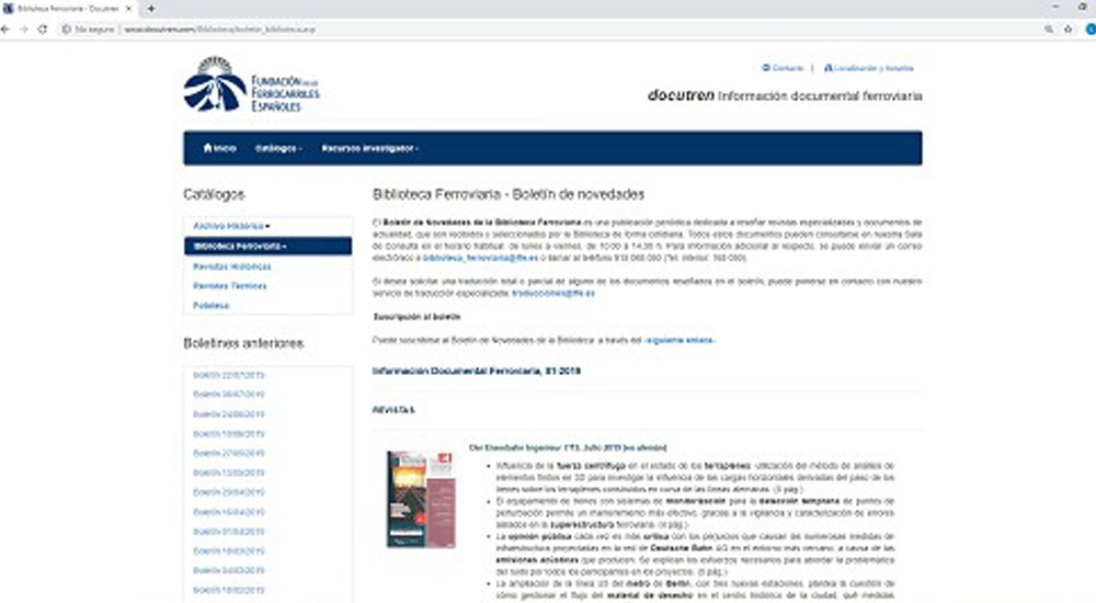 Nuevo n�mero del Bolet�n de novedades de la Biblioteca Ferroviaria